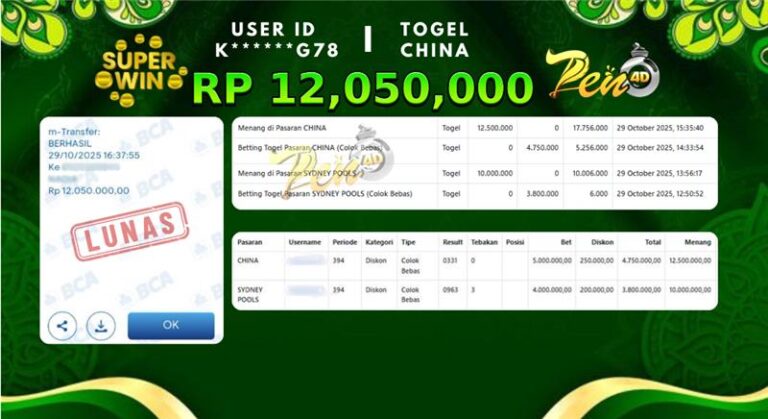 PEN4D $ Kemenangan Jackpot dan Bukti Pembayaran Withdraw Hari Ini 31 OKTOBER 2025