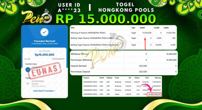 PEN4D $ Kemenangan Jackpot dan Bukti Pembayaran Withdraw Hari Ini 11 NOVEMBER 2025